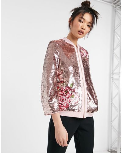 pink sequin bomber jacket