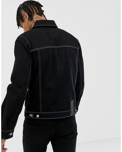 black denim jacket contrast stitching