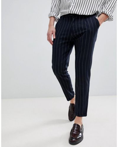 Pantalones de sastre en azul marino a rayas de Pull\u0026Bear de Denim de color  Azul para hombre | Lyst
