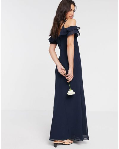 Warehouse Synthetic Cold Shoulder Bridesmaid Dress in Navy (Blue) - Lyst