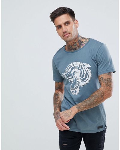 Just Junkies Denim Tiger Print T-shirt in Blue for Men - Lyst