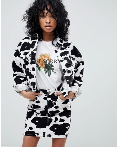 ASOS Denim Jacket In Cow Print in Blue 