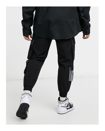 Bershka Denim Utility Cargo Pants in Black for Men - Lyst