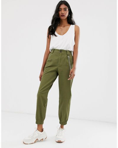 Stradivarius Cotton Cargo Pants With Chain in Green | Lyst