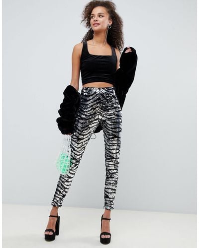 Leggings tigrati con paillettesBershka in Denim di colore Metallizzato |  Lyst