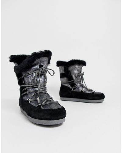 Moon Boot Suede Moonboot High Shearling Snowboots in Silver 