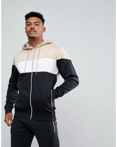 Boohoo Denim Skinny Fit Tracksuit In Stone And Black for Men - Lyst