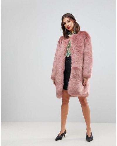 Mango Denim Oversized Faux Fur Coat In, Mango Pink Fur Coat