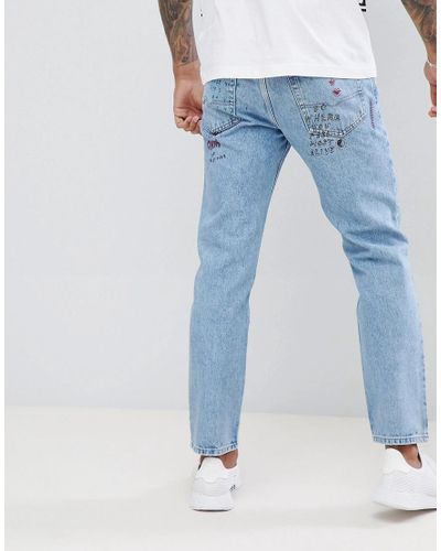 DIESEL Denim Mharky 90s Slim Fit Doodle Jeans in Blue for Men - Lyst