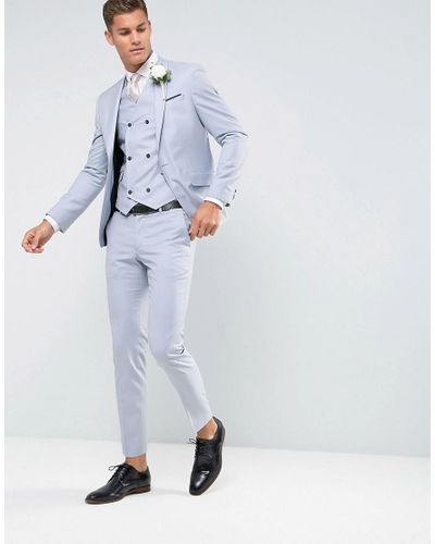ASOS Wedding Skinny Suit Trousers In 100% Wool In Ice Blue for Men - Lyst