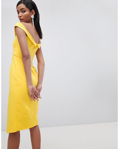 The Shoulder Wrap Midi Dress in Yellow ...
