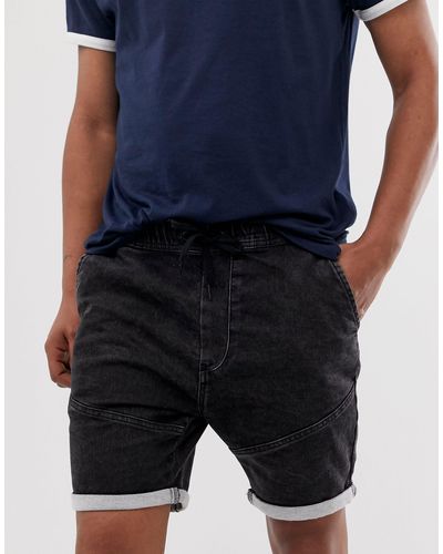 Pull&Bear Soft Denim Shorts in Black for Men - Lyst
