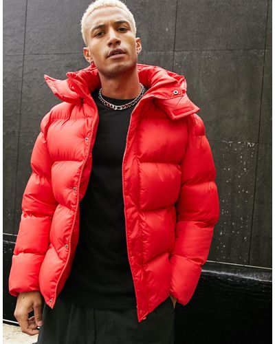 ASOS Sustainable Puffer Jacket With Detachable Hood in Red for Men - Lyst