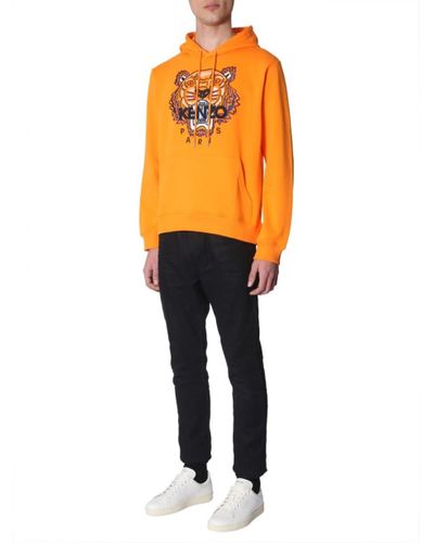 KENZO Cotton Tiger Print Hoodie in Orange for Men - Lyst