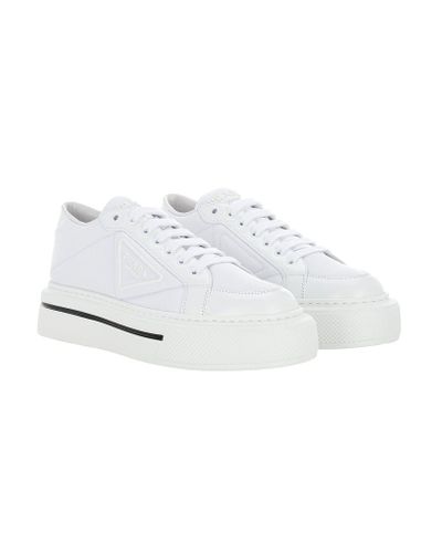 prada macro leather and nylon sneakers