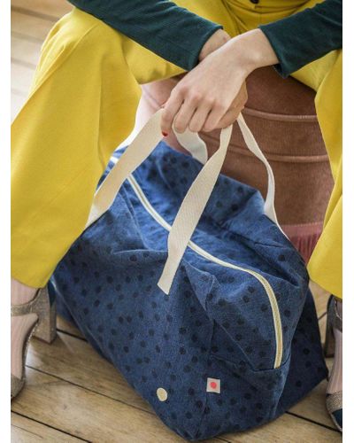 La Cerise Sur Le Gateau Cotton Weekend Bag In John Polka In Blue Lyst