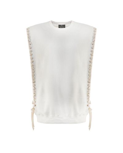 Thale Blanc Fleece Sleeveless Crewneck With Ribbon In Sand in White - Lyst