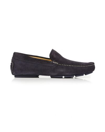 blue suede driving mocs