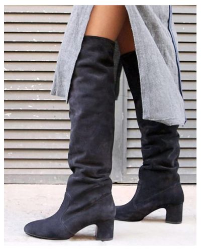 Chie Mihara Suede Naton Knee High Boots Grey in Gray - Lyst
