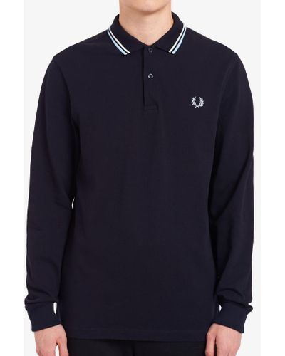 Fred Perry Cotton M3636 Ls Twin Tipped Shirt In Navy / White / Ice in Blue  for Men - Lyst