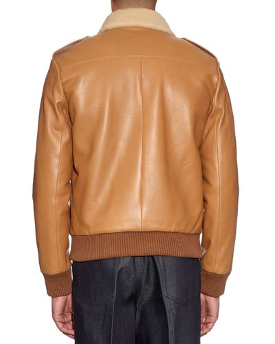Loewe Sheepskin-collar Leather Aviator Jacket in Camel (Natural ...