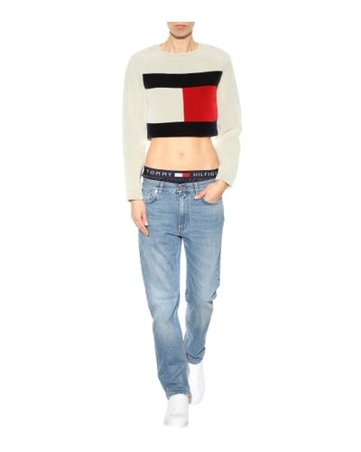 tommy flag cropped sweatshirt