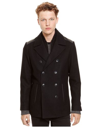 Kenneth Cole Reaction Wool Peacoat With, Mens Pea Coat Leather Trims