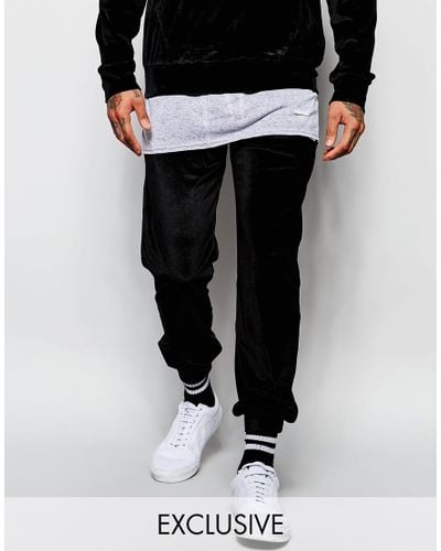 mens black velvet joggers