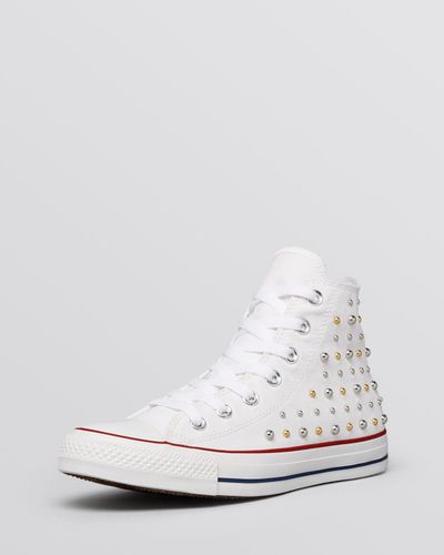 Converse Lace Up High Top Sneakers - Canvas Studded in White - Lyst
