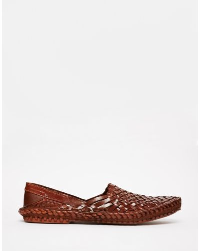ASOS Woven Sandals In Leather in Tan (Brown) for Men - Lyst