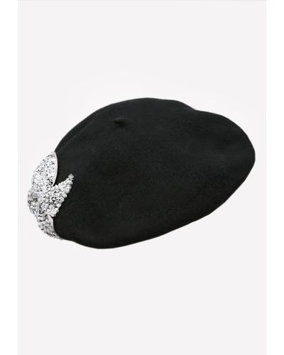 Bebe Wool Felt Crystal Bow Beret In Black Lyst Bebe Wool Felt Crystal Bow Beret In Black Lyst