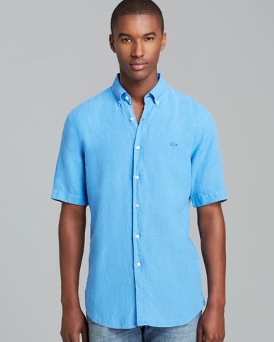 Lacoste Linen Short Sleeve Sport Shirt Regular Fit in Blue for Men - Lyst