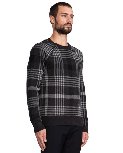 Vince Plaid Pullover Sweater in Charcoal in Black for Men - Lyst