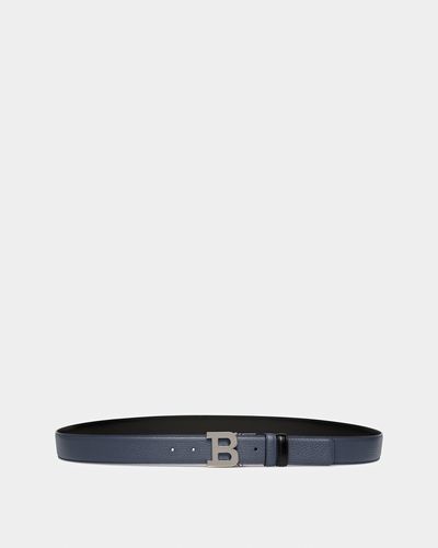 Bally B Buckle Leather Belt In Midnight Blue And Black - White