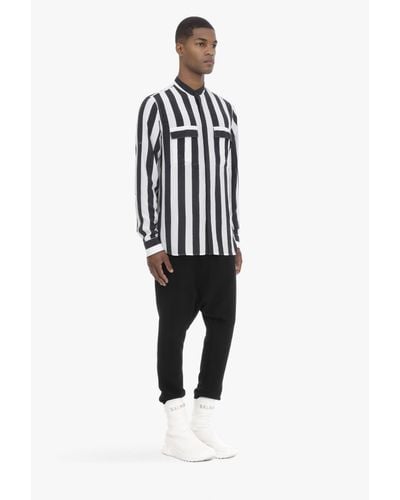 Balmain Synthetic Black And White Striped Viscose Shirt for Men - Lyst