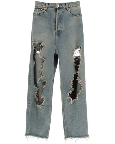 Balenciaga Denim baggy Destroyed Jeans in Gray for Men - Lyst