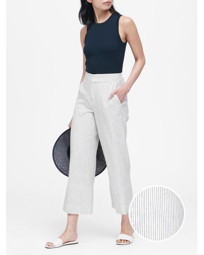 Banana Republic High-rise Wide-leg Linen-cotton Cropped Pant in White & Navy Stripe (Blue) - Lyst