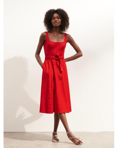 Banana Republic Linen-cotton Square-neck Dress in Ultra Red (Red) - Lyst