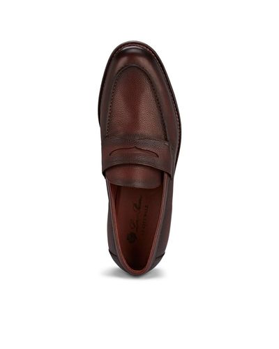 Loro Piana City Walk Burnished Leather Penny Loafers in Brown for Men ...