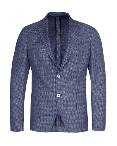 BOSS by HUGO BOSS Wool Nold Slim Fit Fine Checked Open Blue Suit Jacket ...