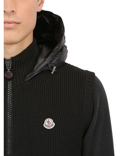 Moncler Wool Knit Nylon Hooded Vest in Black for Men - Lyst