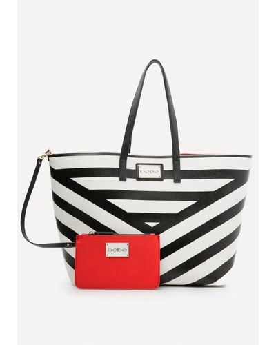 Bebe Kiki Chevron Tote In Black White Black Lyst