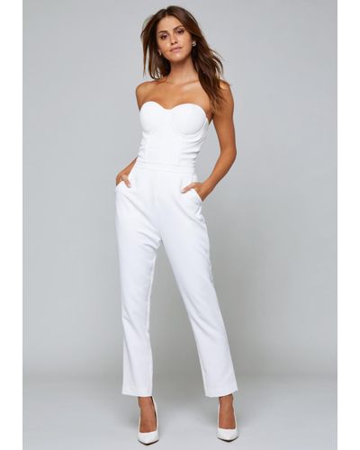Bebe Synthetic Strapless Bustier Jumpsuit in Bright White (White) - Lyst