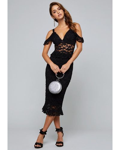 Bebe Kayla Lace Cold Shoulder Ruffle Dress in Black - Lyst