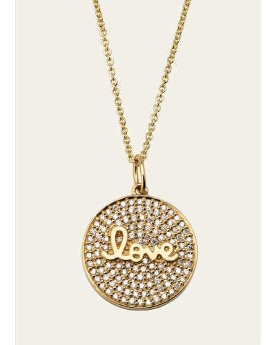 Sydney Evan Diamond Love Script Medallion Necklace - Metallic