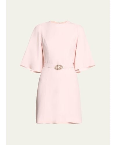 Andrew Gn Wide-sleeve Crystal Belted Mini Dress - Pink