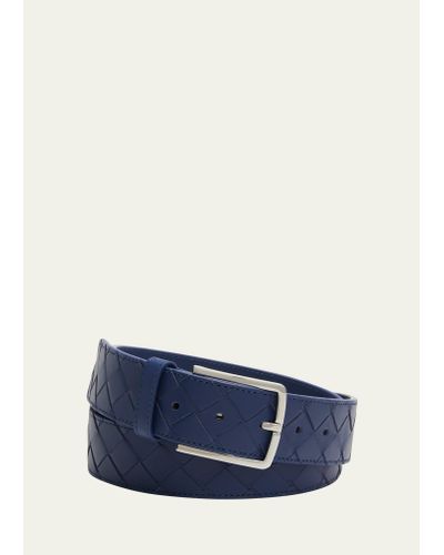 Bottega Veneta Cintura Intrecciato Leather Belt - Blue