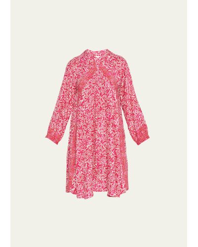 Natalie Martin Fiore Floral Short Silk A-line Dress - Pink