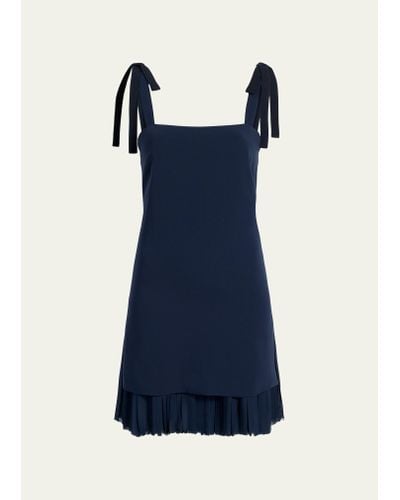 Cinq À Sept Imani Square-neck Ruffle-hem Sleeveless Crepe Mini Dress - Blue