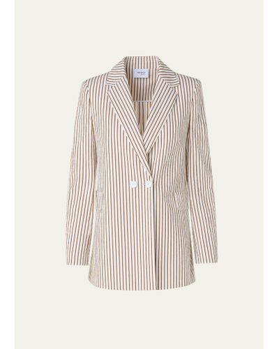 Akris Punto Cotton Seersucker Striped Blazer Jacket - Natural